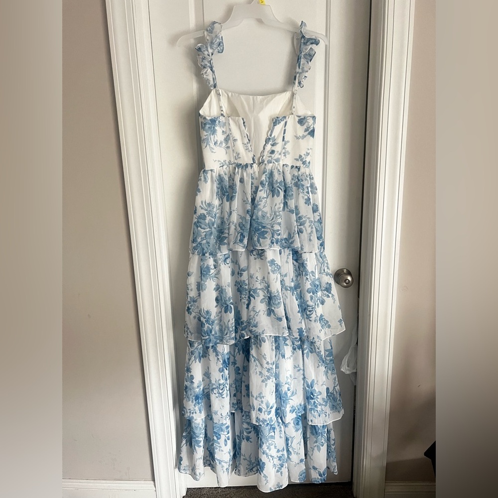 Blue Floral Tiered Maxi Dress - Picture 10 of 12